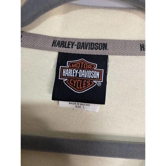 Harley Davidson Mens Collared Shirt 2008 1/4 Button Up Size L Cream Embroidered - Picture 5 of 7